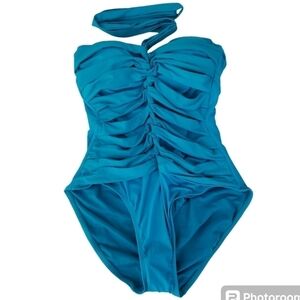 NWOT Spanx Braided Core One-Piece Slimming Swimsuit Aquamarine Blue Size 12